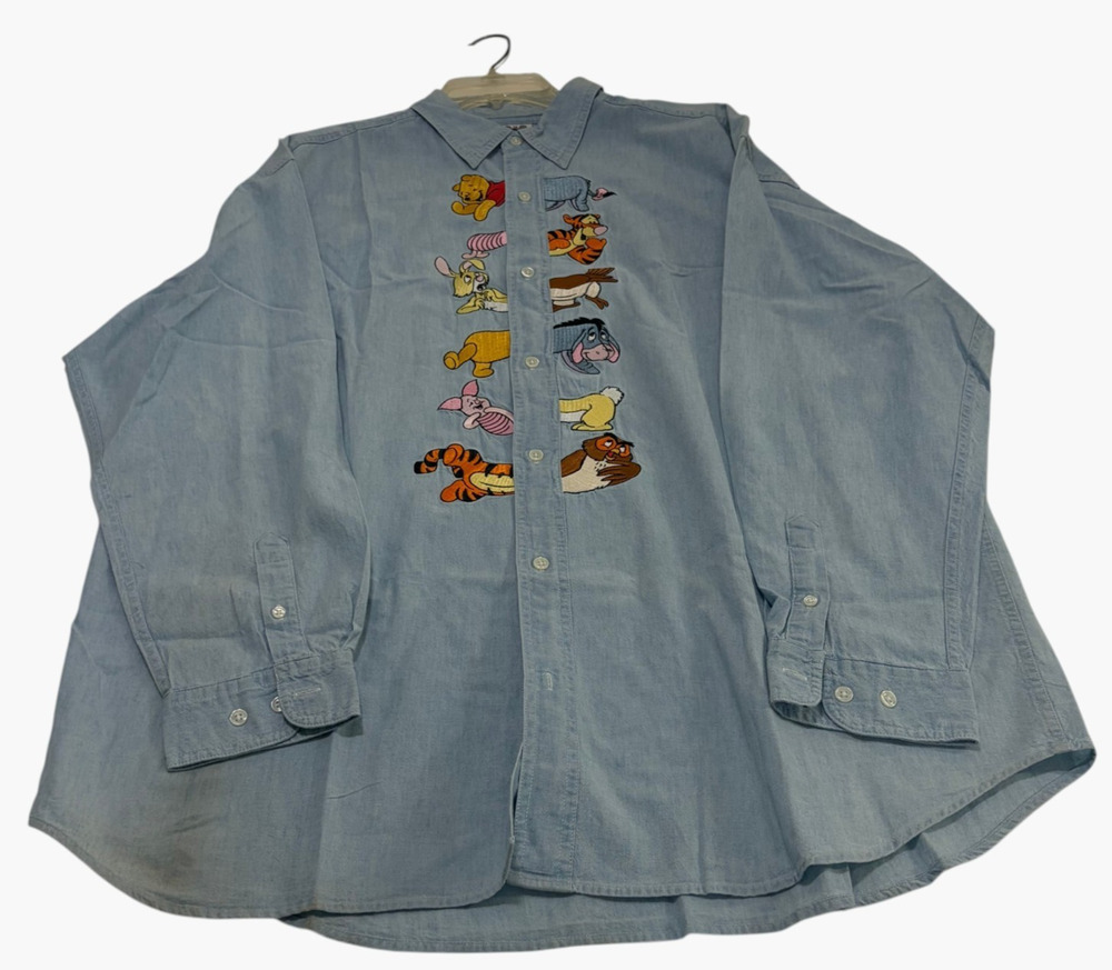 Vintage Disney Winnie The Pooh Denim Shirt XL Embroidered Long Sleeve